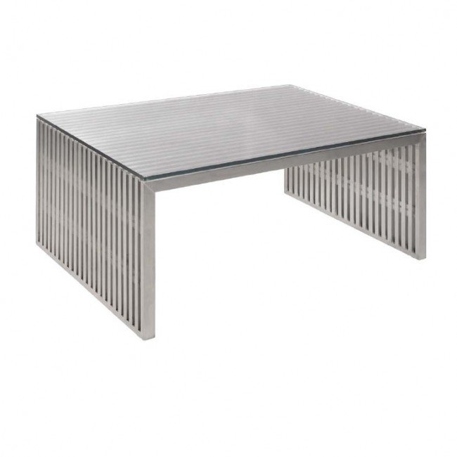 stainless steel slat coffee table glass top