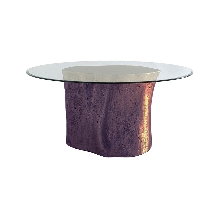 log glass top table - bronze
