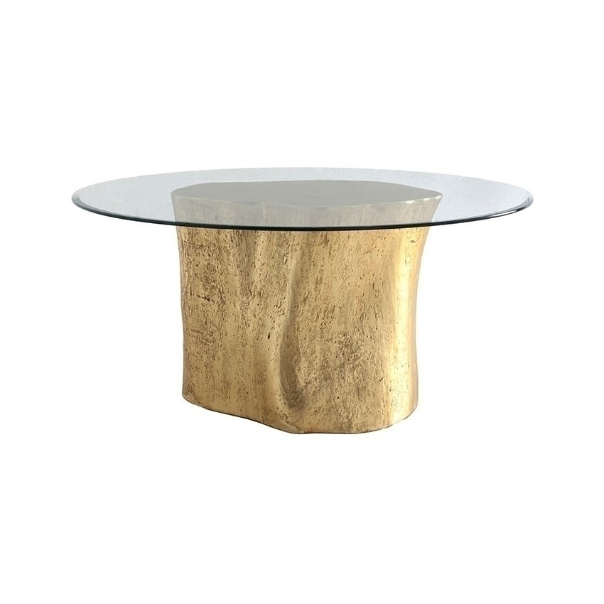 log glass top table - gold
