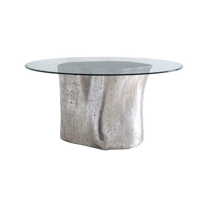 log glass top table - silver
